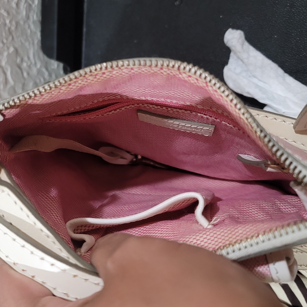 Dooney & Bourke Canvas Letter Carrier Pink & White Monogram Crossbody - Picture 4 of 13